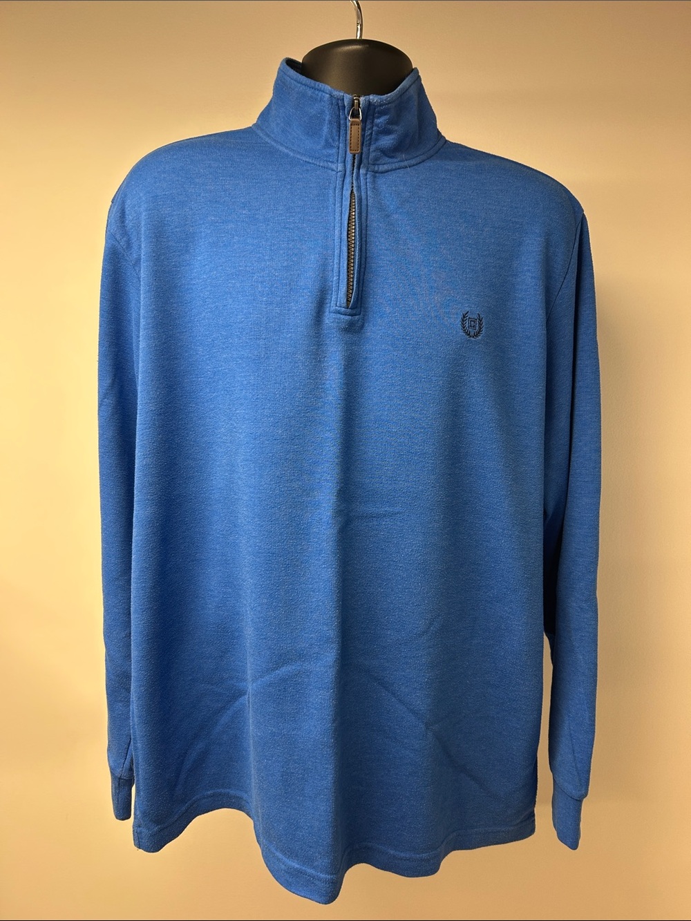 Chaps Mens XL Blue Heather Quarter Zip Pullover Sweater Embroidered Crest Logo